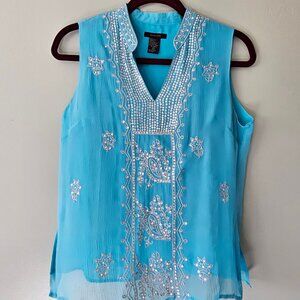 Silkland Sheer Blouse with SIlver Embroidery Size 8